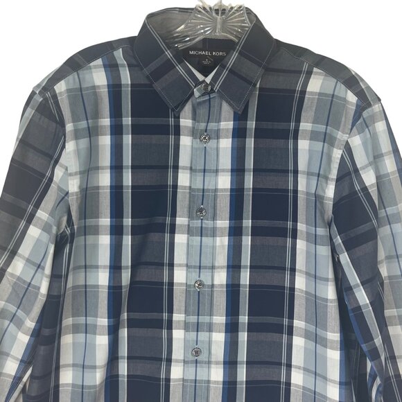 Michael Kors Button Front Shirt Mens Small Blue New Plaid Classic Fit - Picture 3 of 11